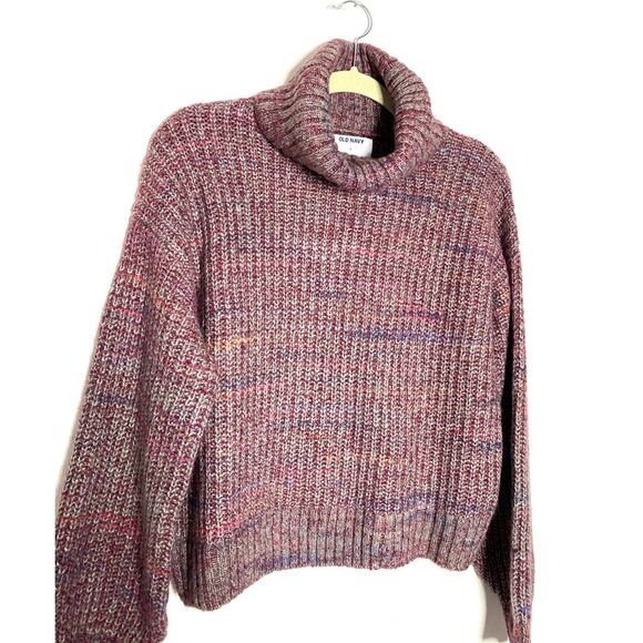 Old Navy Purple Heather Turtleneck Cropped Multicolor Chunky Sweater Sz S - Picture 3 of 7